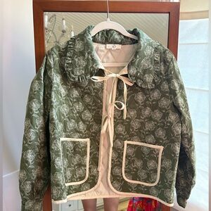 Entro Green Collar Floral Quilted Tie Jacket size S